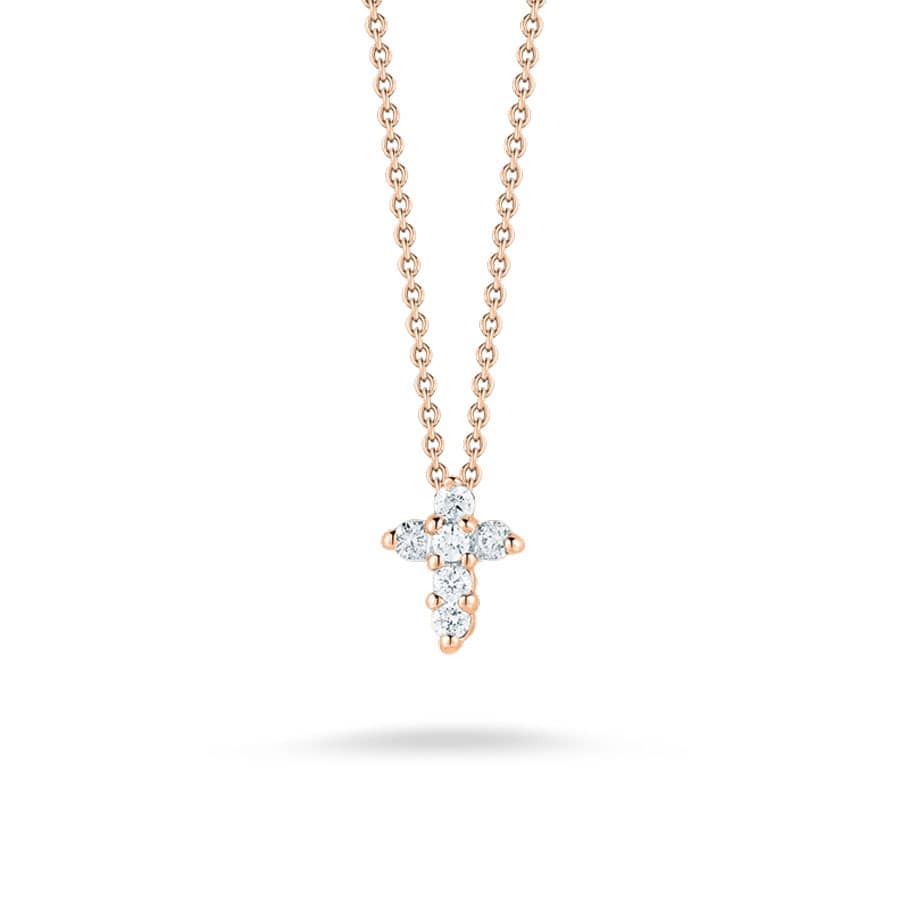 Roberto Coin Rose Gold Baby Cross Pendant with Diamonds