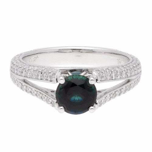 Propose Tonight Round Sapphire Center Diamond Side Engagement Ring