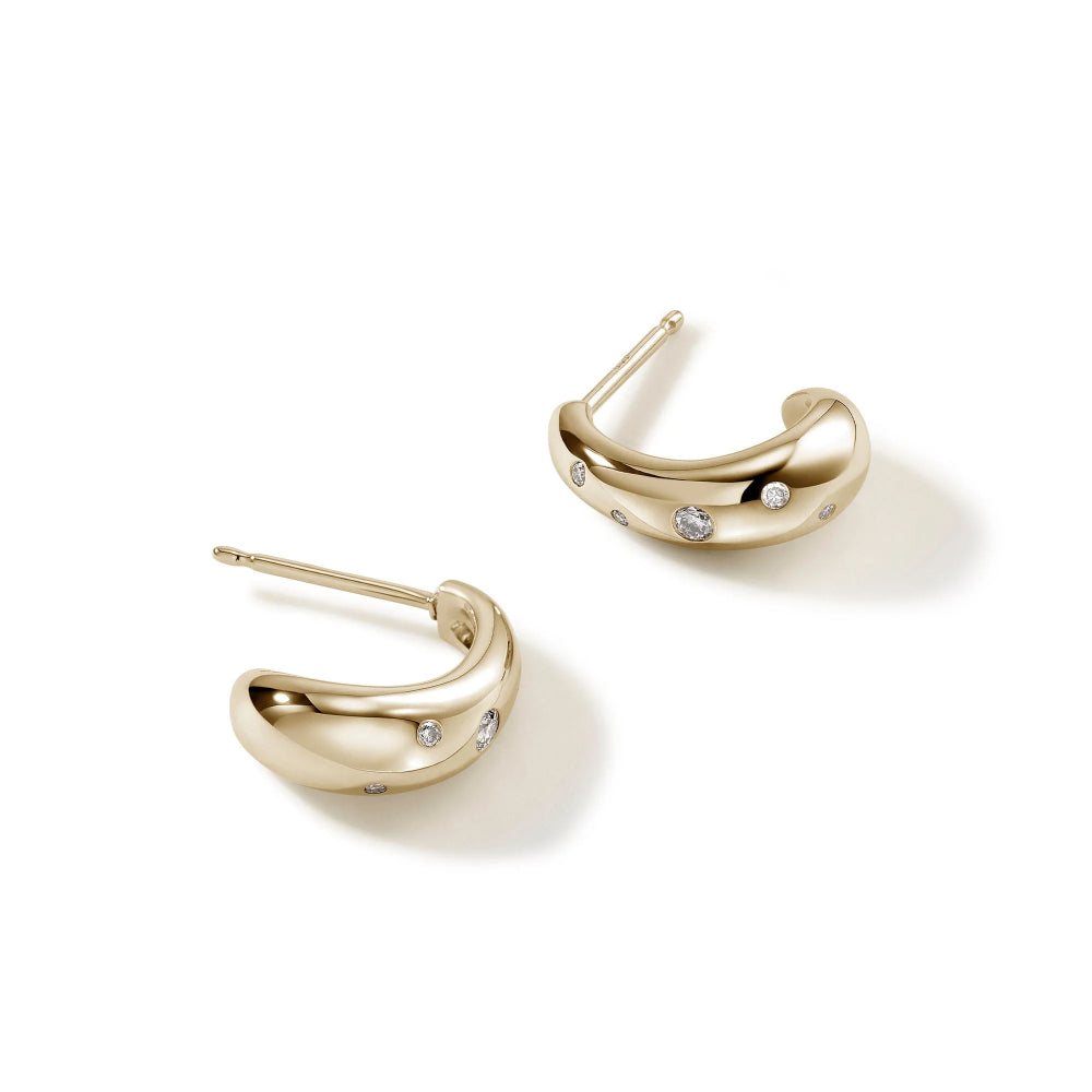 14K Yellow Gold Small Surf J Diamond Hoop Earrings 