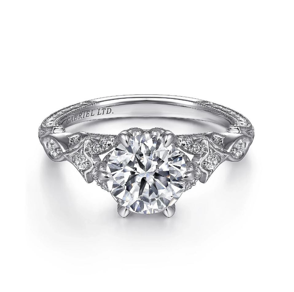 18K White Gold Vintage Six Prong Diamond Engagement Ring Setting