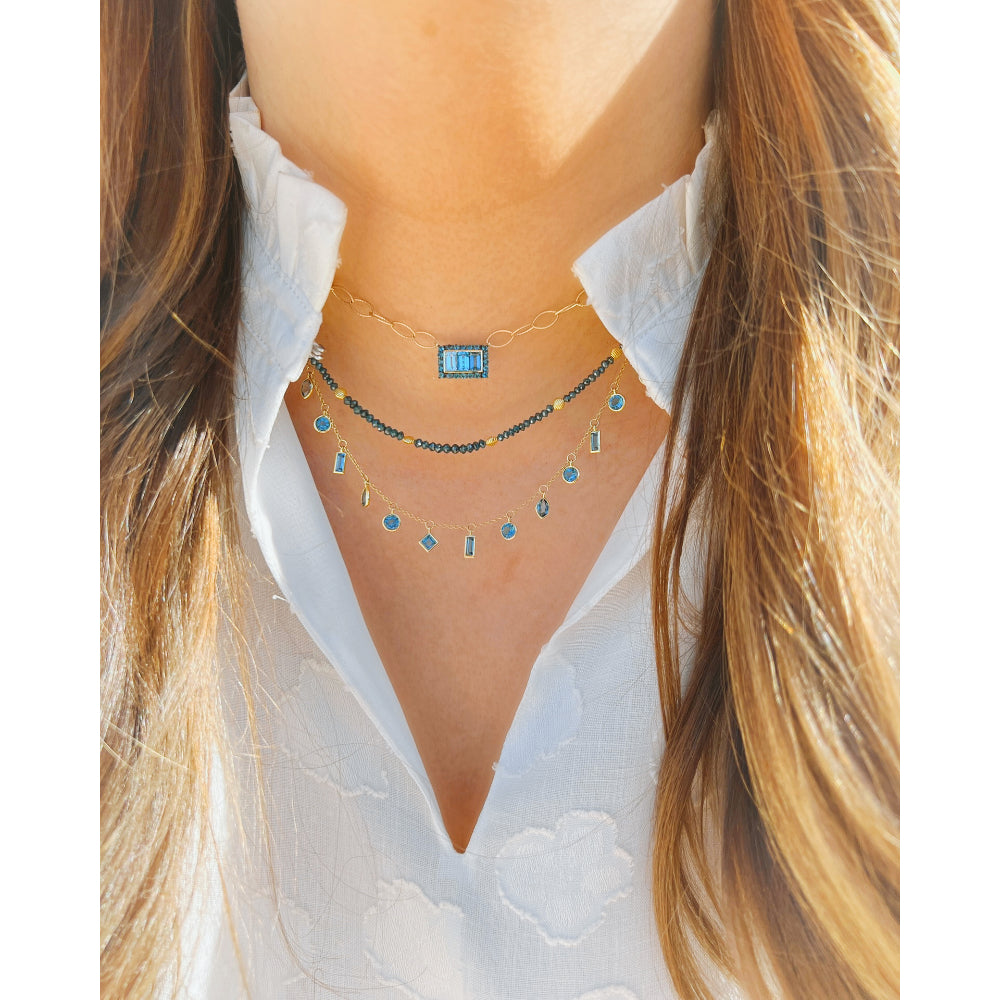 18K Gold Tri Color Blue Topaz Pendant Necklace