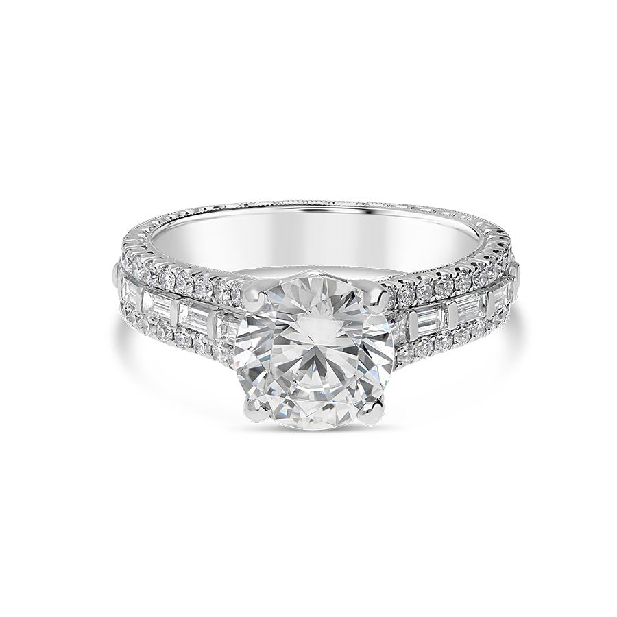 Jack Kelege 18K White Gold Triple Pave Baguette Diamond Engagement Ring KGR1084