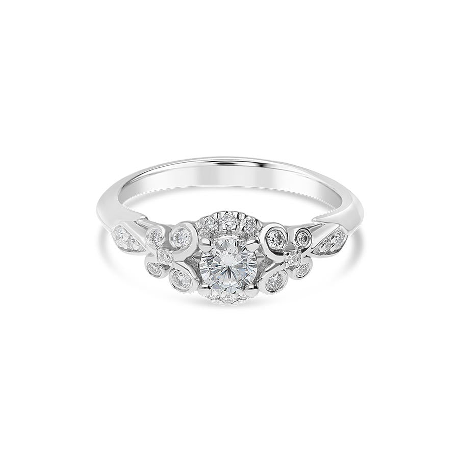 Sereena 14K White Gold Bezel & Pave Vintage Engagement Ring Setting ER11732R0W44JJ
