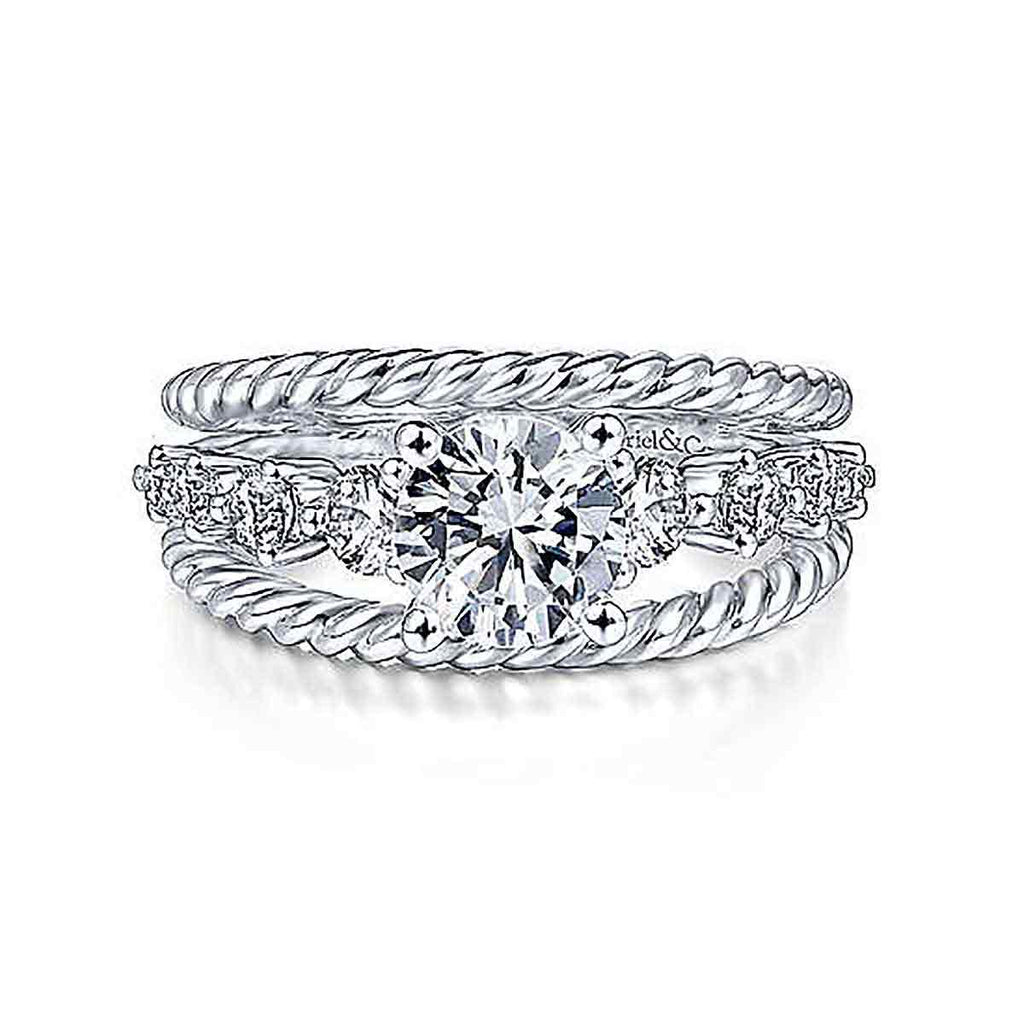 18K Three Row Twist Diamond Semi-Mount Engagement Ring
