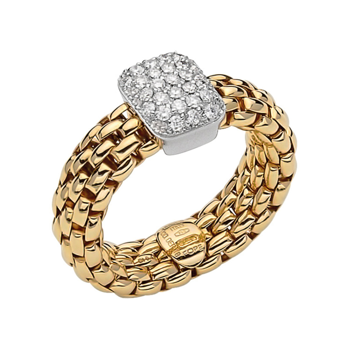 18K Yellow & White Gold Vendome Ring with Pave Diamond Center James