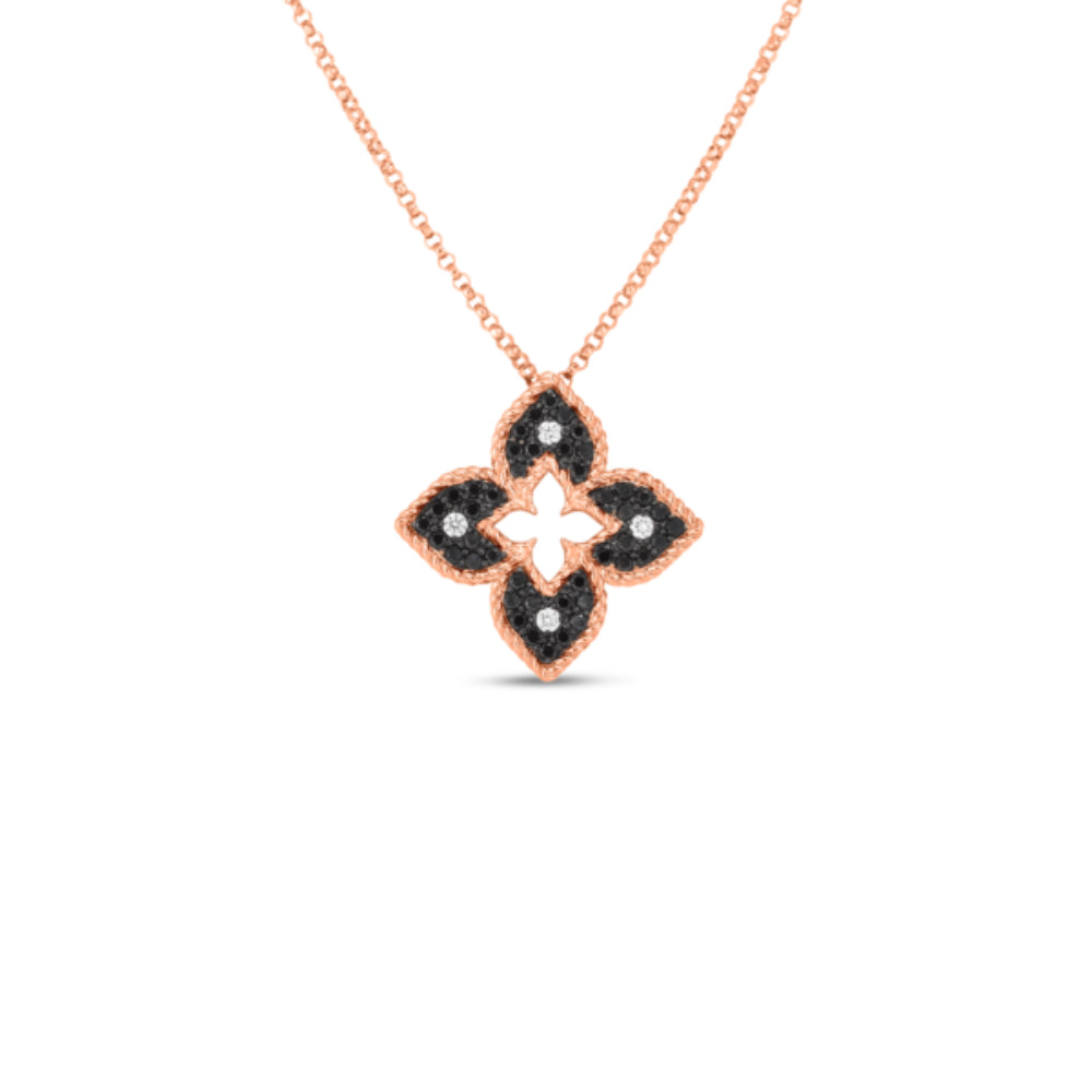 18K Rose Gold Venetian Princess Black Diamond Pendant Necklace