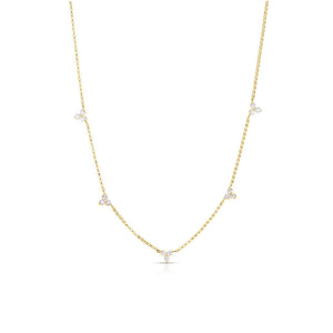 18K Yellow Gold Diamonds by the Inch 5 Station Flower Necklace