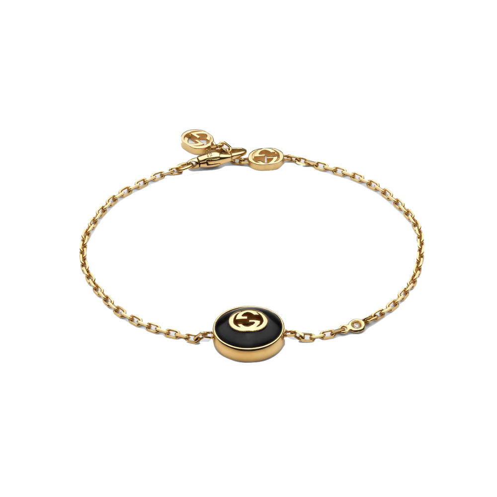 18K Gold Interlocking G Black Onyx Bracelet