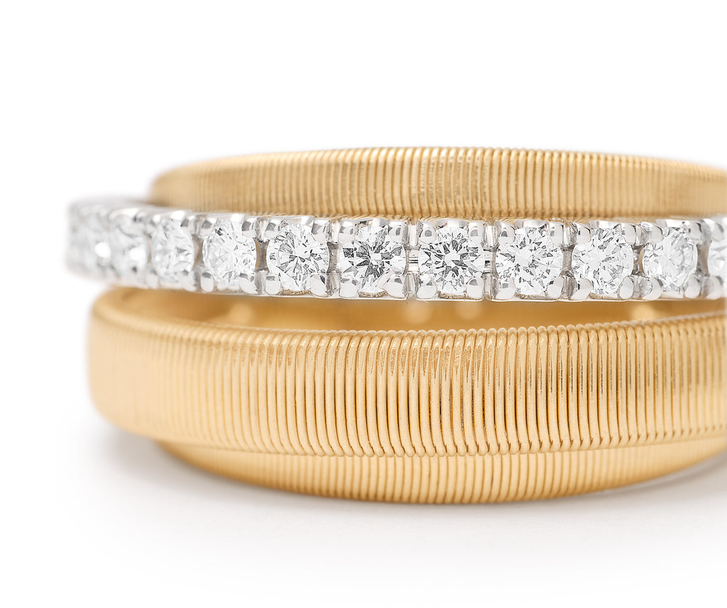18K Gold Masai 4-Strand Coil Ring With Diamond Pavé Band