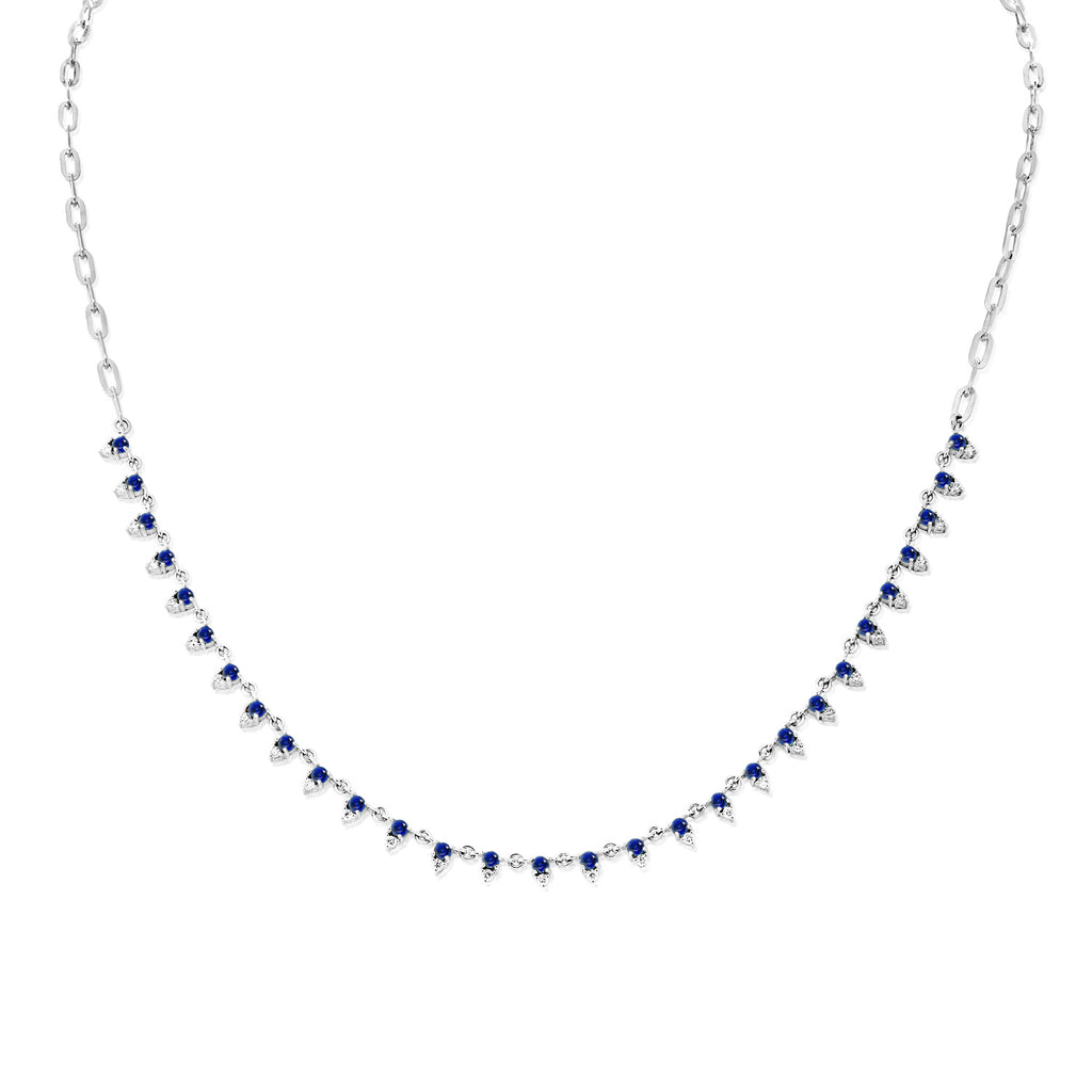 14K Gold Diamond and Sapphire Station Necklace