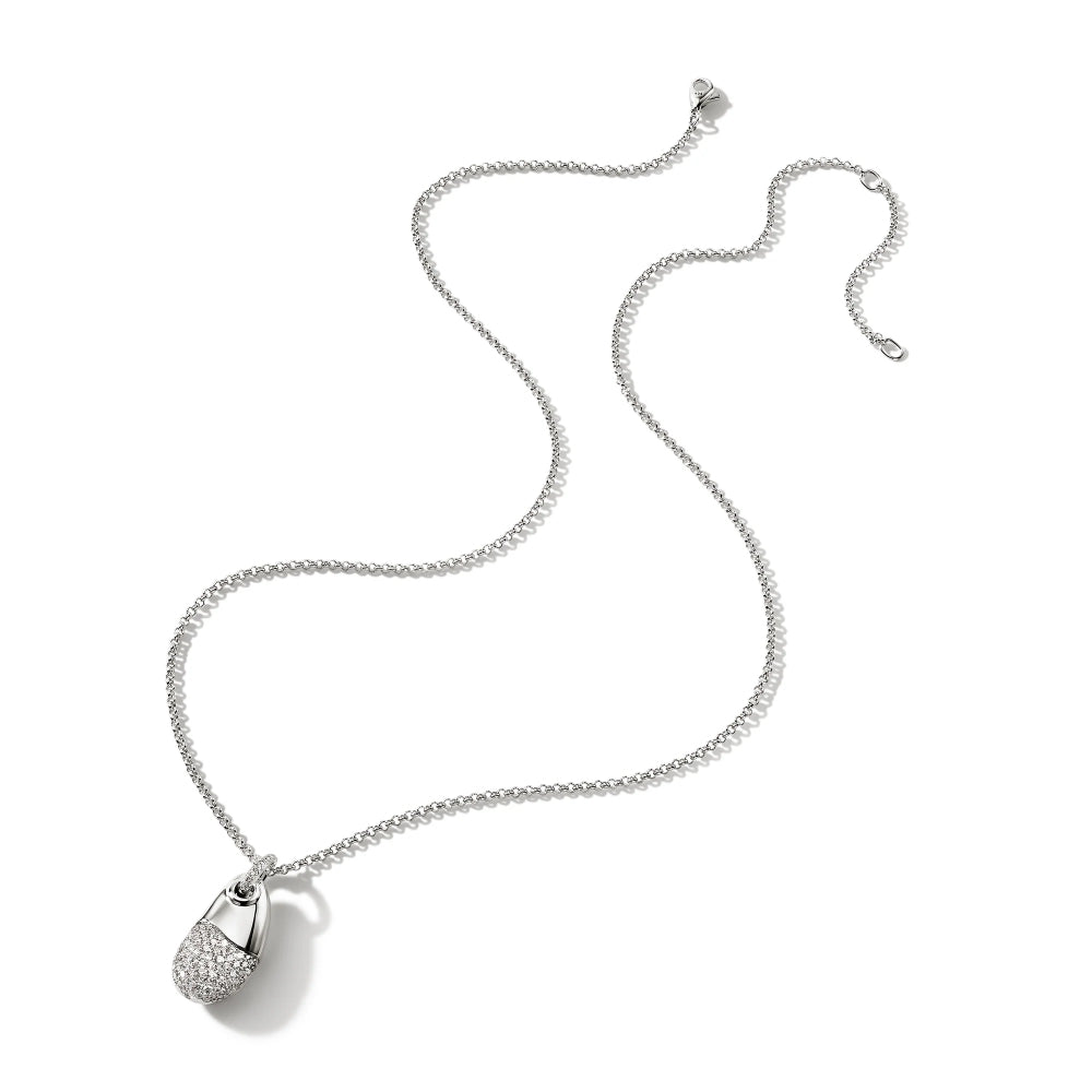 Sterling Silver Pebble Bean Diamond Pave Necklace