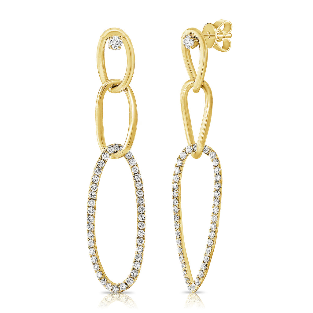14K Gold Twisted Diamond Pave Link Earrings