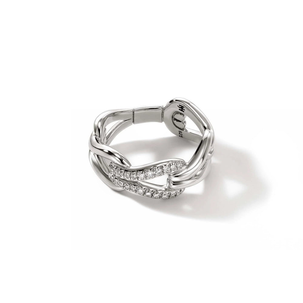 Sterling Silver Diamond Surf Link Ring 