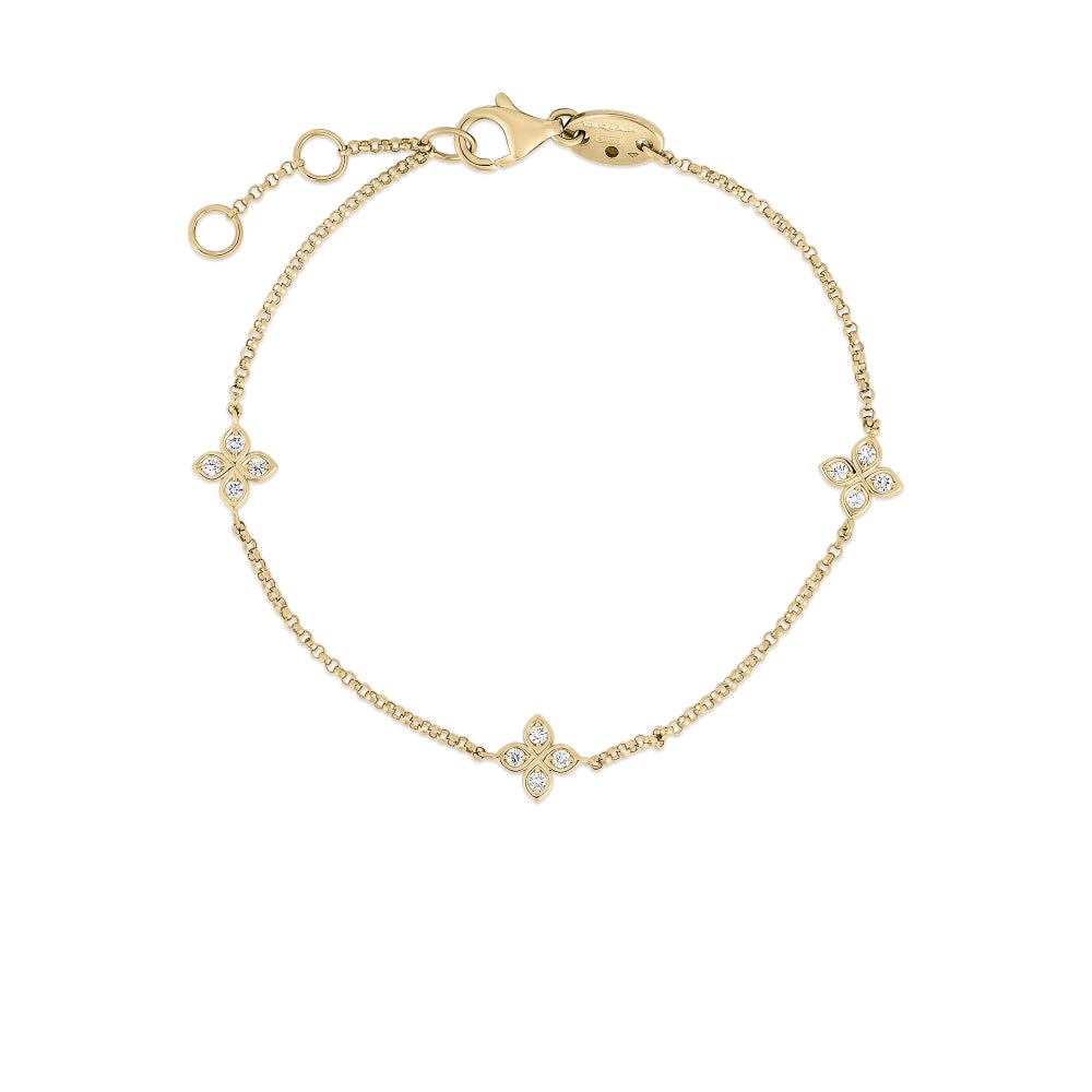 18K Gold Love By The Inch 3 Station Diamond Flower Bracelet