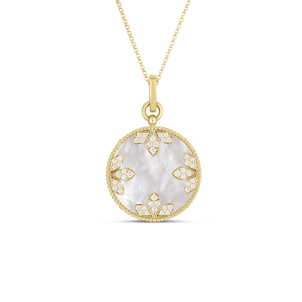18K Gold Mother of Pearl and Diamond Pendant Necklace