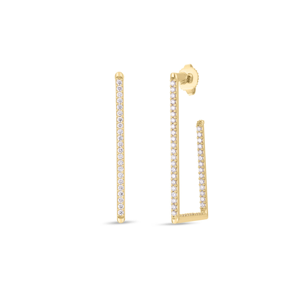18K Gold Small Diamond Rectangular Earrings