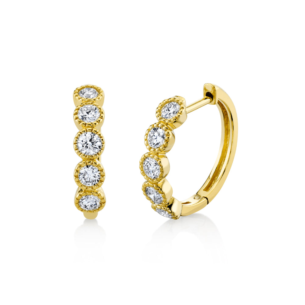 18K Gold Diamond Bubble Strie Huggie Earrings