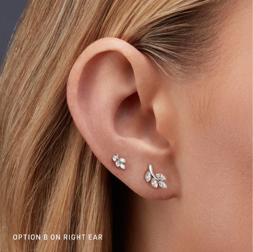 18K Gold Diamond Vine Threaded Stud Earring 8MM Diamond Length