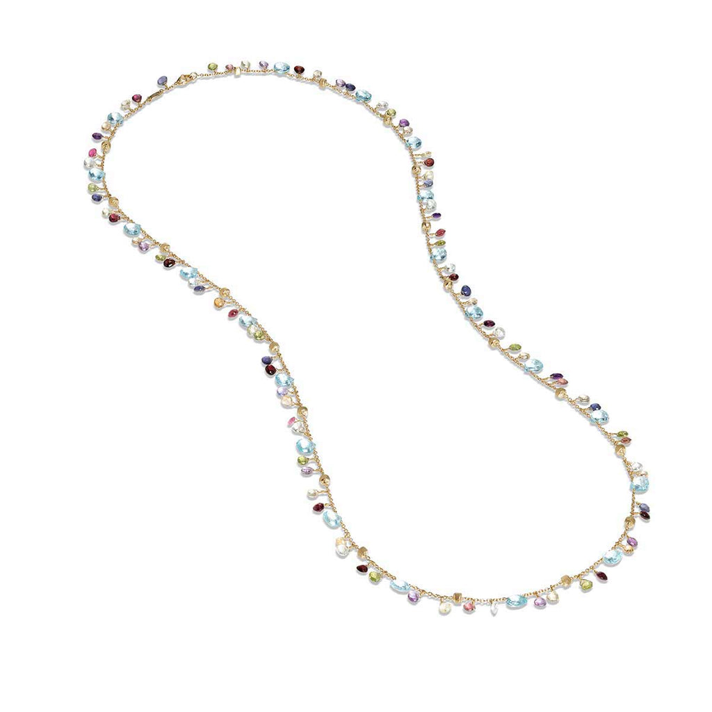 Marco Bicego Paradise 18K Yellow Gold Blue Topaz and Mixed Gemstone Long Necklace CB2585 MIX01T Y