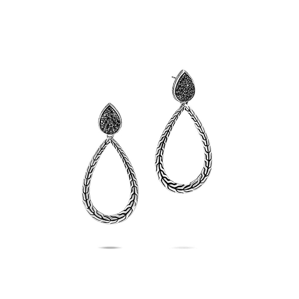 John Hardy Classic Chain Silver Pear Drop Earrings With Black Sapphire & Spinel EBS906074BLSBN