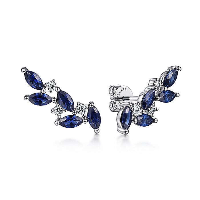 Gabriel & Co. 14K White Gold Diamond and Blue Sapphire Olive Branch Climber Earrings EG14842W45SA