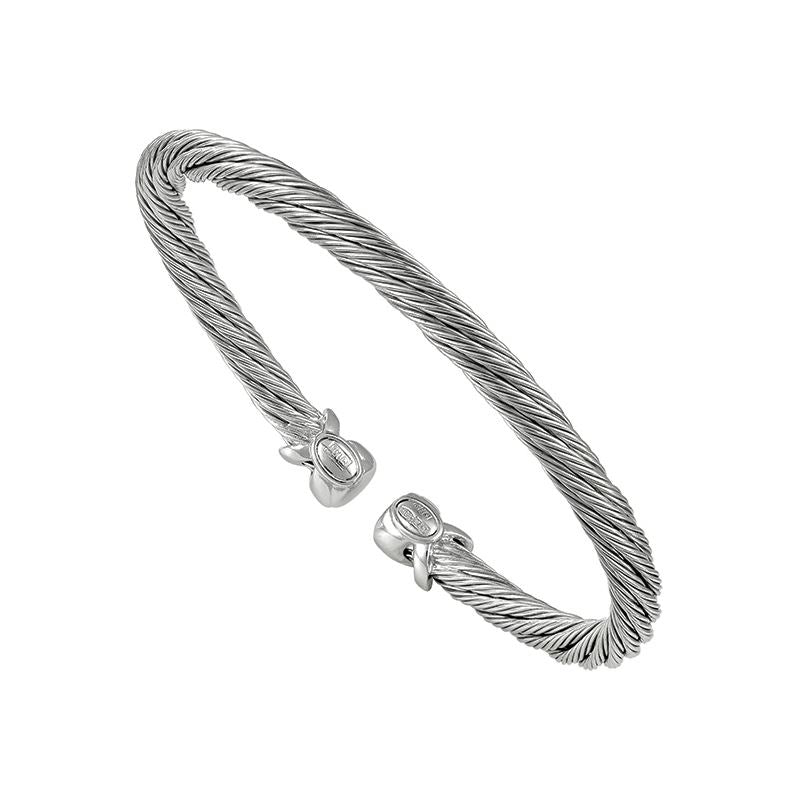 Sterling Silver 4.5mm Rope Twisted Pattern Cuff w/Steel Center