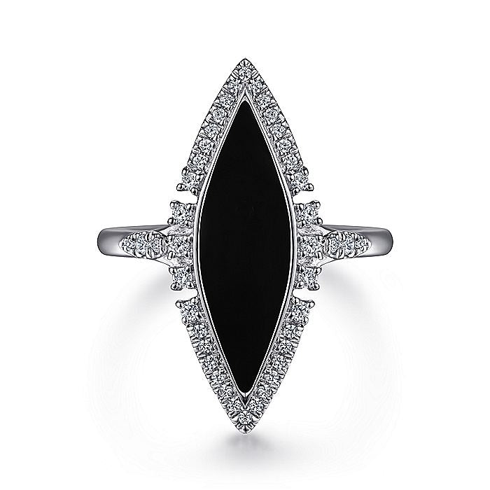 Gabriel & Co. 14K White Gold Diamond and Onyx Marquise Statement Ring LR52036W45OX