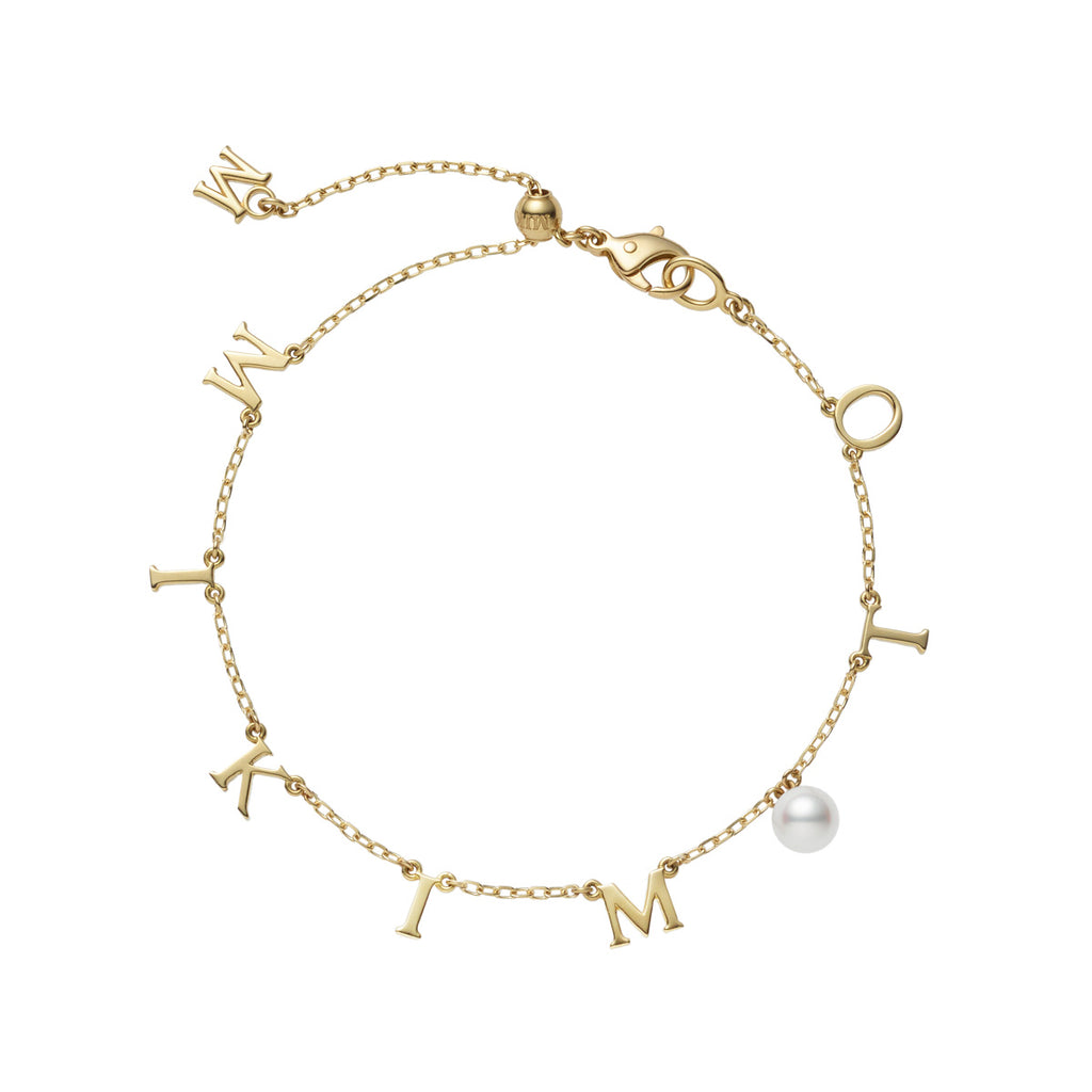 Mikimoto Yellow Gold "MIKIMOTO" Pearl Charm Bracelet MDQ10052AXXK