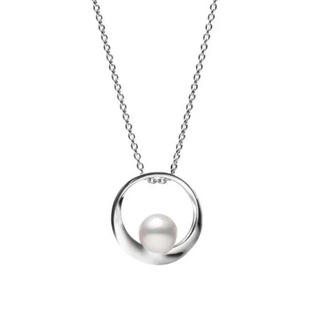 Mikimoto 18K White Gold Akoya Cultured Pearl Circle Pendant Necklace 