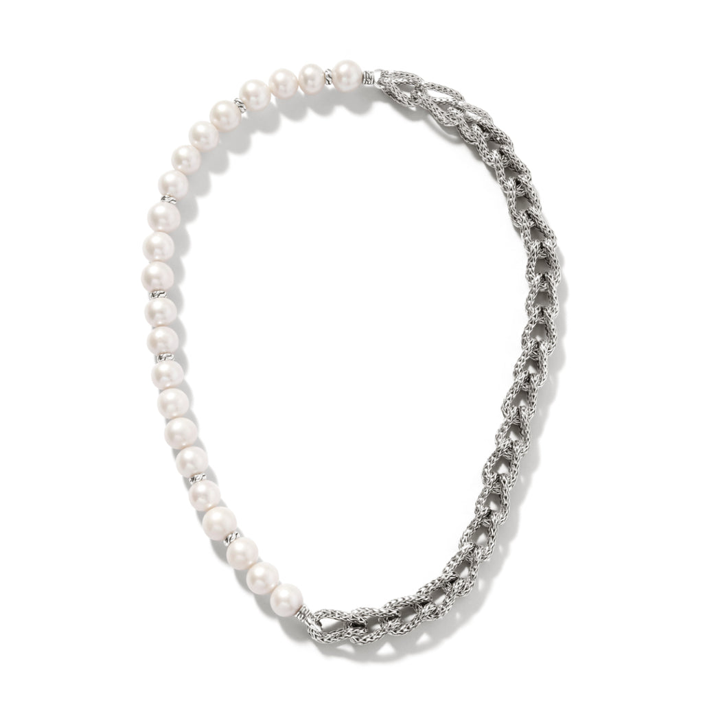 John Hardy Asli Classic Chain Link Silver with Cultured Fresh Water Pearl Necklace 
