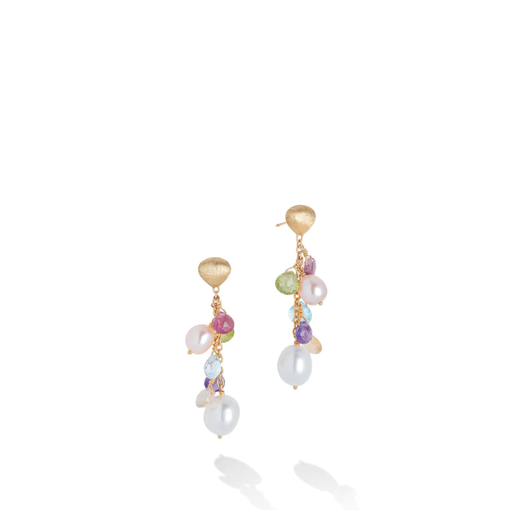 Marco Bicego 18K Yellow Gold Paradise Mixed Gemstones & Pearl Drop Earrings 