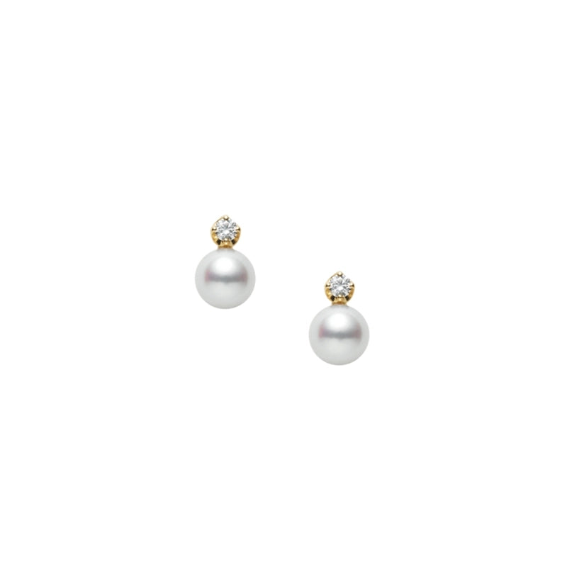 18K Gold Akoya Pearl and Diamond Stud Earrings