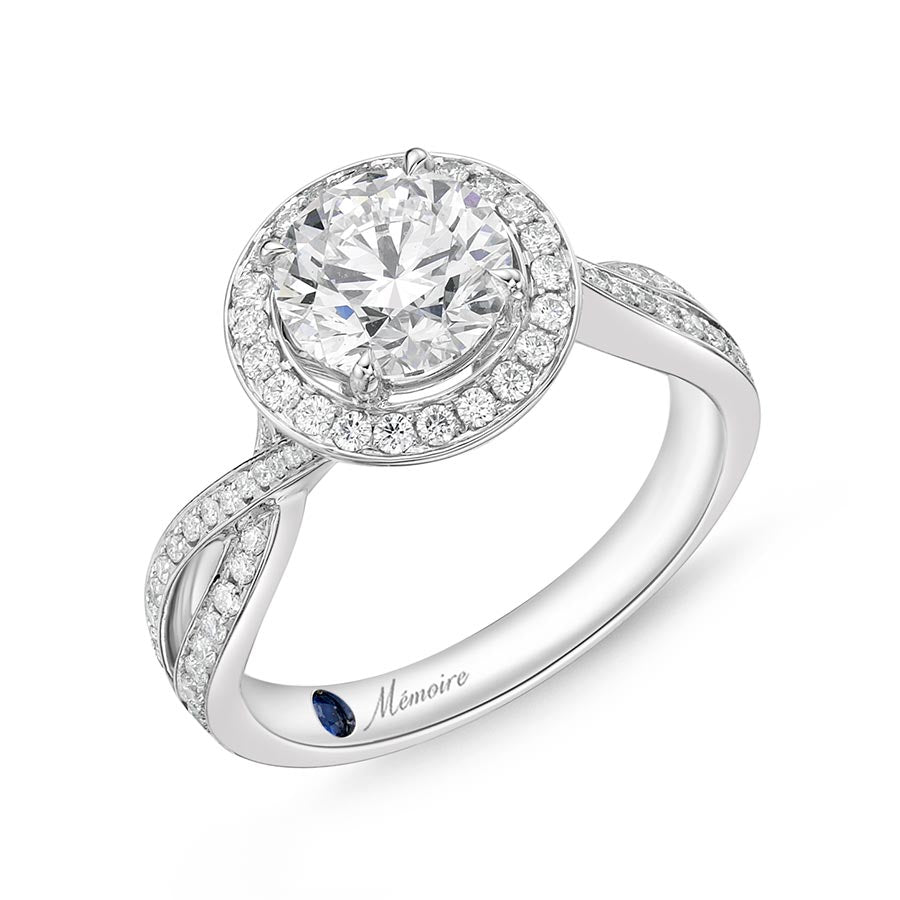 Memoire Halo Twist Shank Diamond Platinum Engagement Ring QRPML60