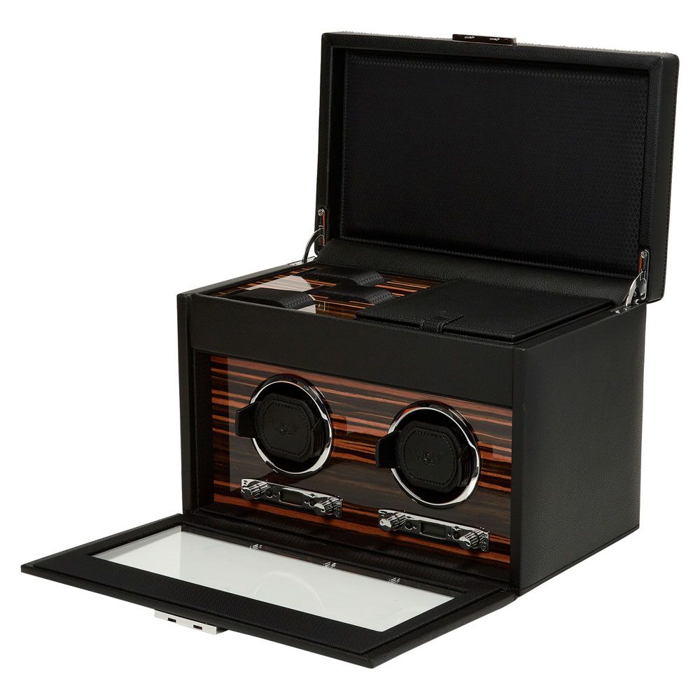 Roadster Black Double Watch Winder With Storage