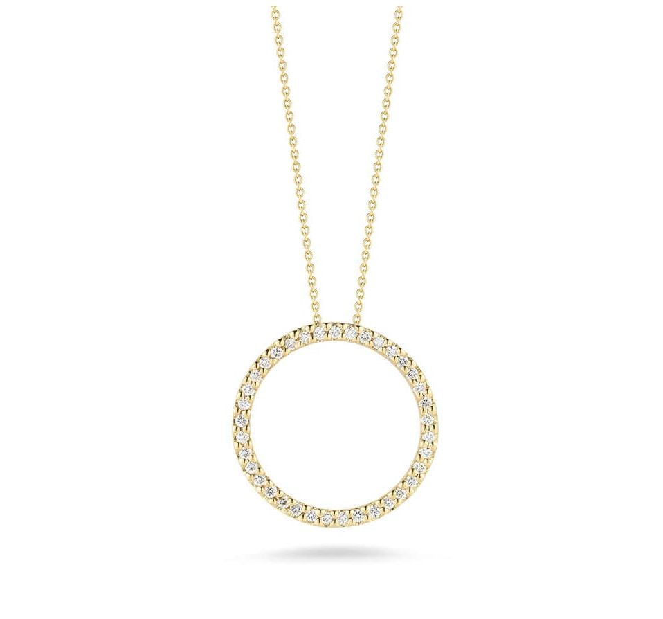 18K Gold Small Diamond Open Circle Pendant Necklace