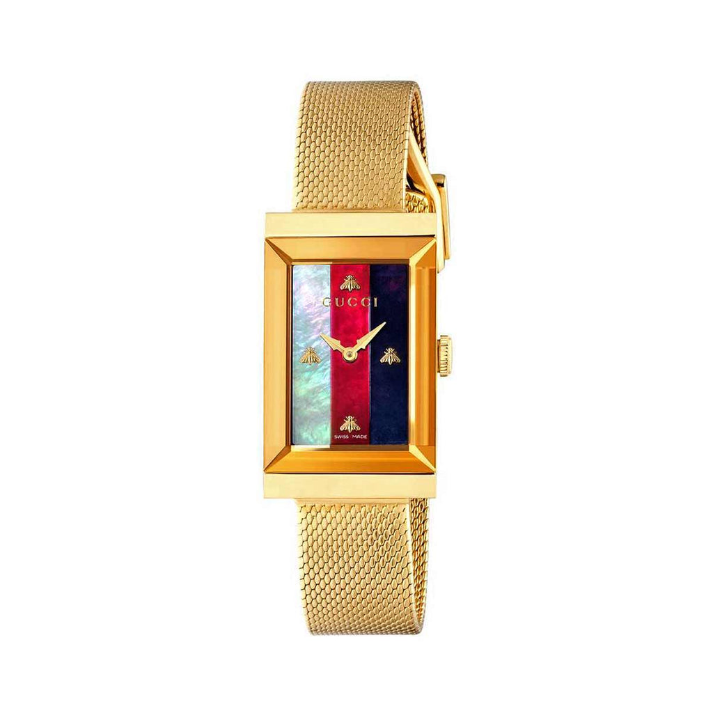 Gucci Yellow Gold G-Frame Watch With Multi Color Mother Of Pearl YA147410