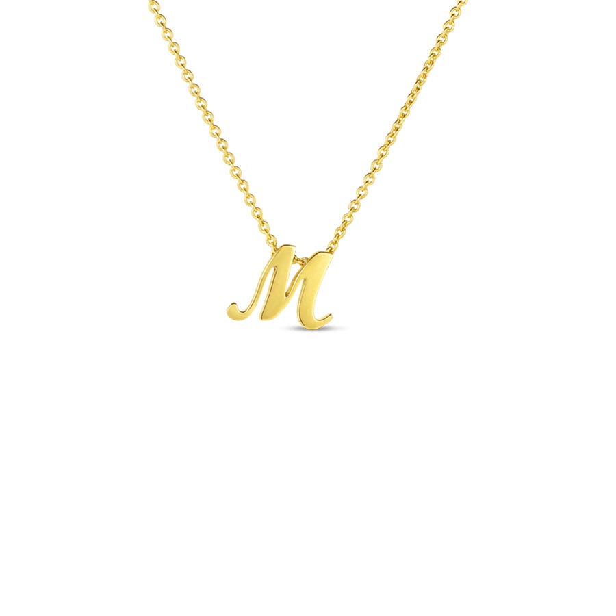 000021AYCH0M Roberto Coin Tiny Script "M" Initial Pendant in 18K Yellow Gold