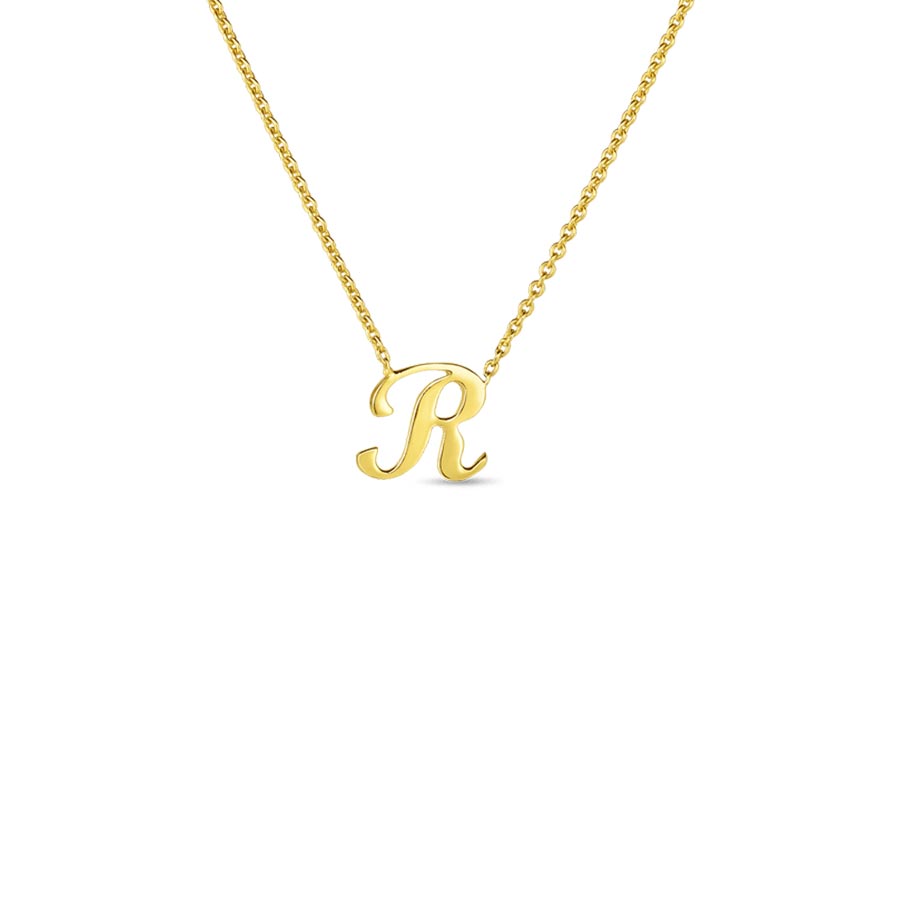 000021AYCH0R Roberto Coin 18K Yellow Gold Tiny Script "R" Initial Pendant Necklace