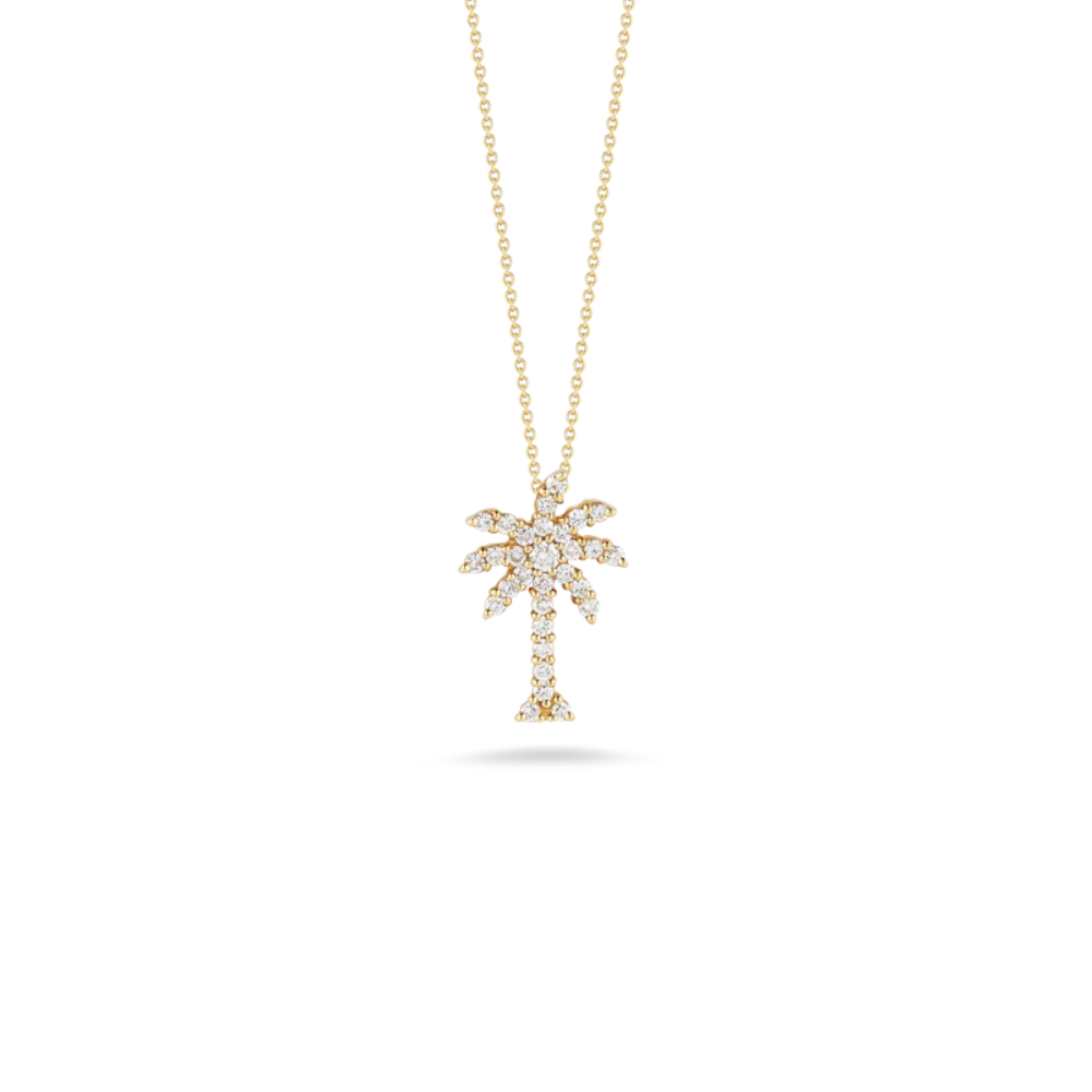 18K Gold Tiny Treasures Small Diamond Palm Tree Pendant Necklace Roberto Coin