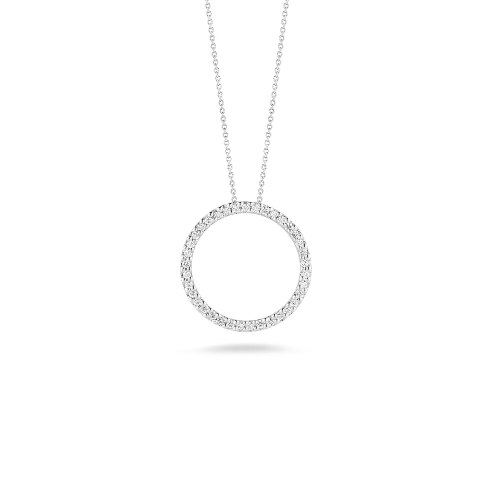 18K White Gold Small Diamond Open Circle Pendant Necklace