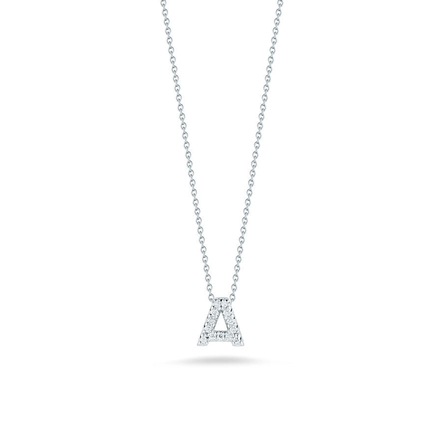 Roberto Coin Tiny Treasures Love Letter Diamond A Initial Necklace in 18K White Gold