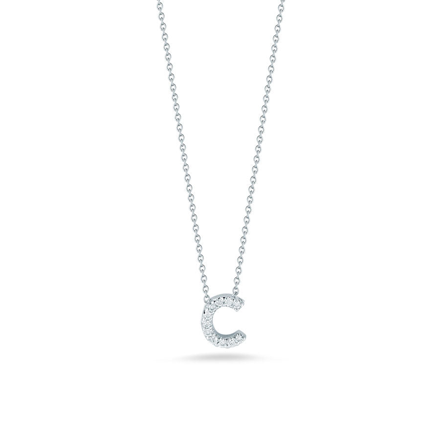 Roberto Coin Tiny Treasures Love Letter Diamond C Initial Necklace in 18K White Gold