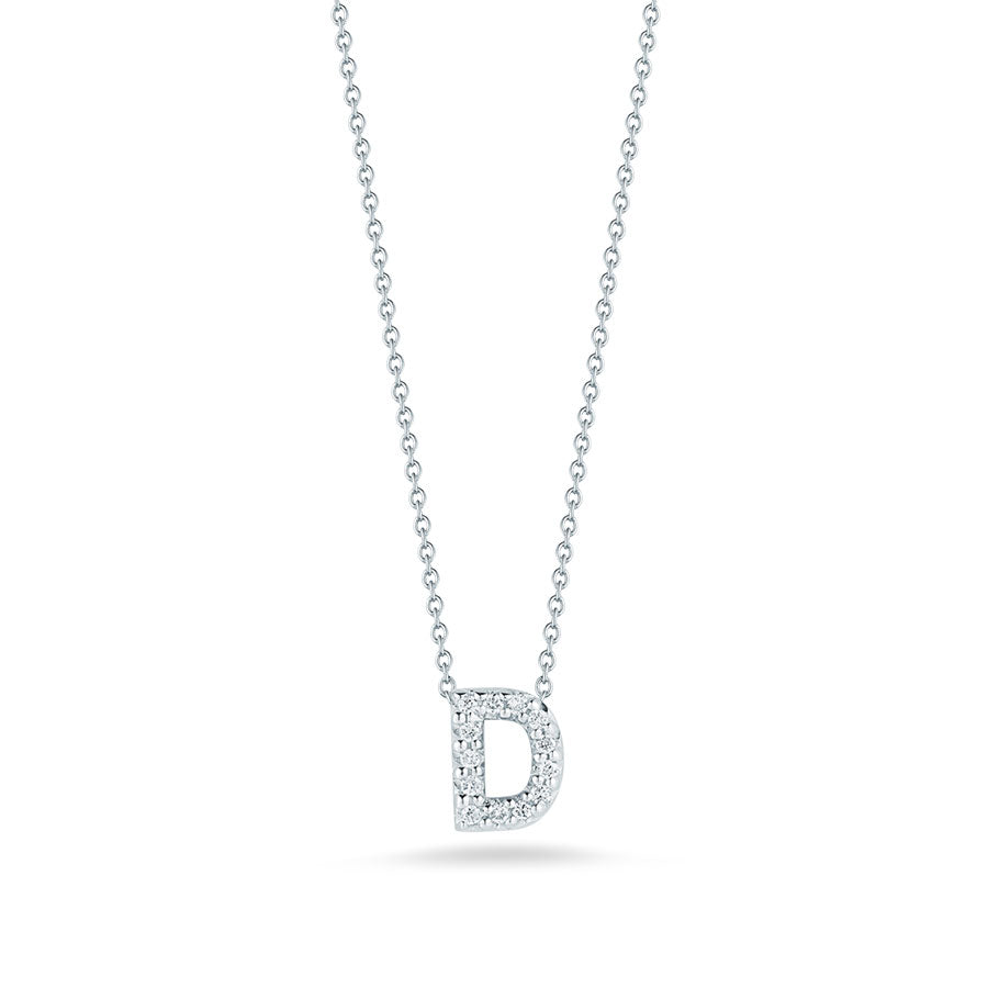Roberto Coin Tiny Treasures Love Letter Diamond D Initial Necklace in 18K White Gold