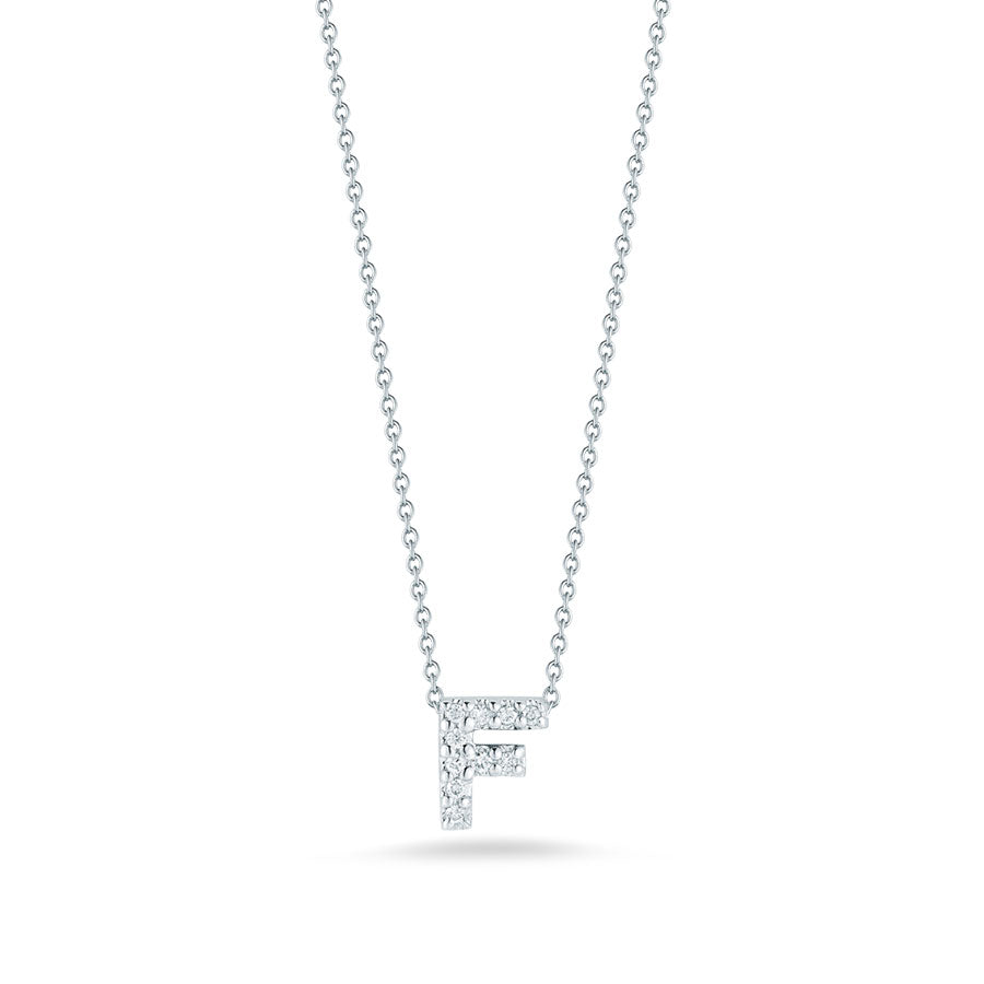 Roberto Coin Tiny Treasures Love Letter Diamond F Initial Necklace in 18K White Gold