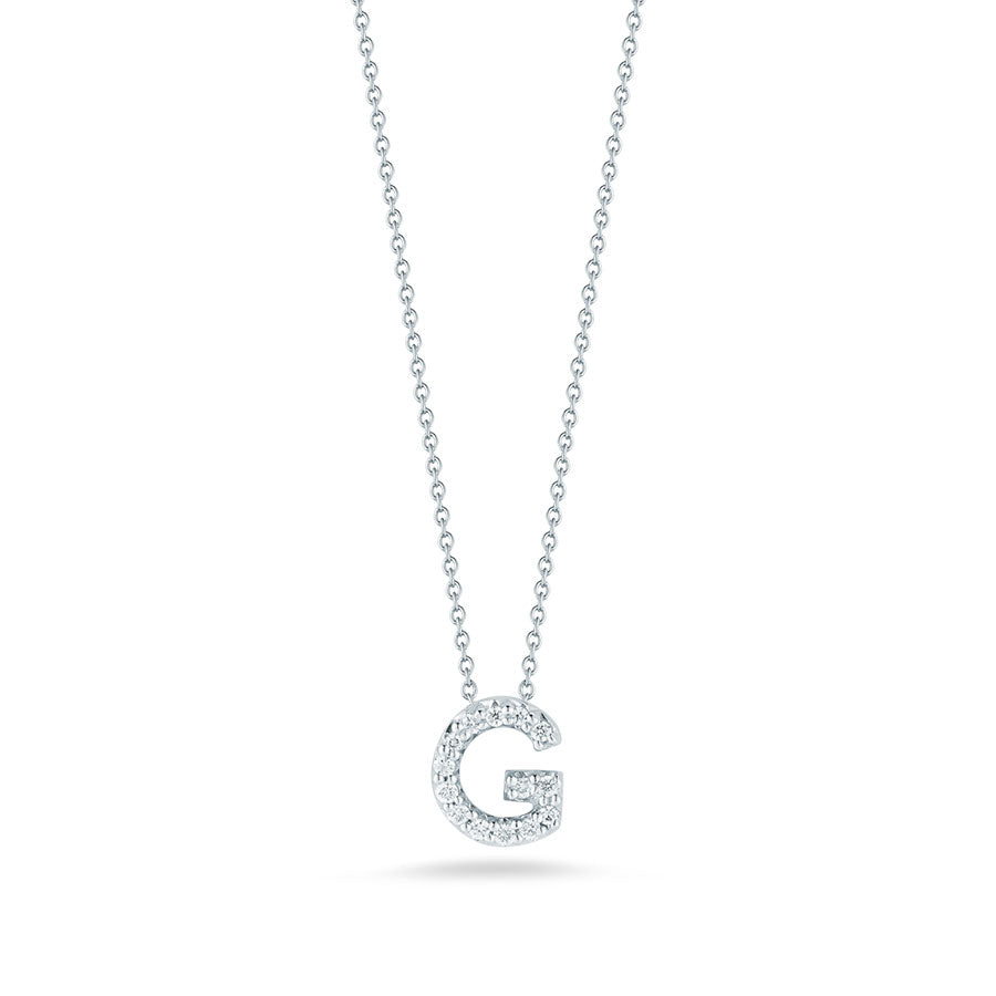 Roberto Coin Tiny Treasures Love Letter Diamond G Initial Necklace in 18K White Gold