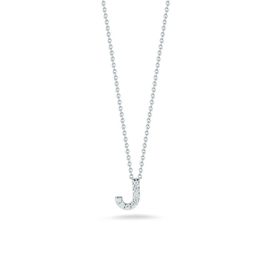 Roberto Coin Tiny Treasures Love Letter Diamond J Initial Necklace in 18K White Gold