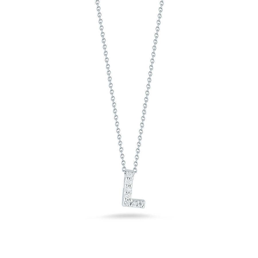 Roberto Coin Tiny Treasures Love Letter Diamond L Initial Necklace in 18K White Gold