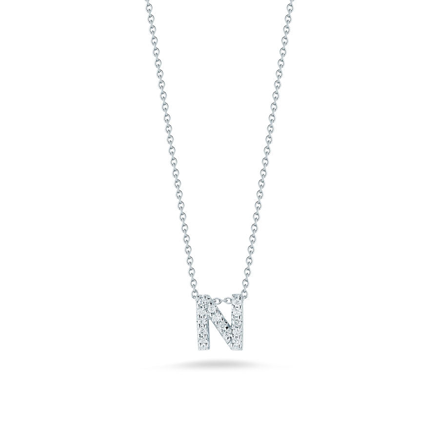 Roberto Coin Tiny Treasures Love Letter Diamond N Initial Necklace in 18K White Gold