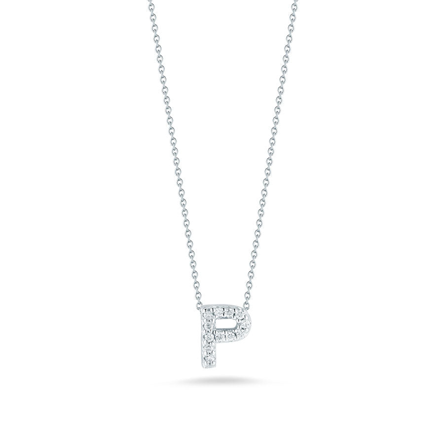 Roberto Coin Tiny Treasures Love Letter Diamond P Initial Necklace in 18K White Gold