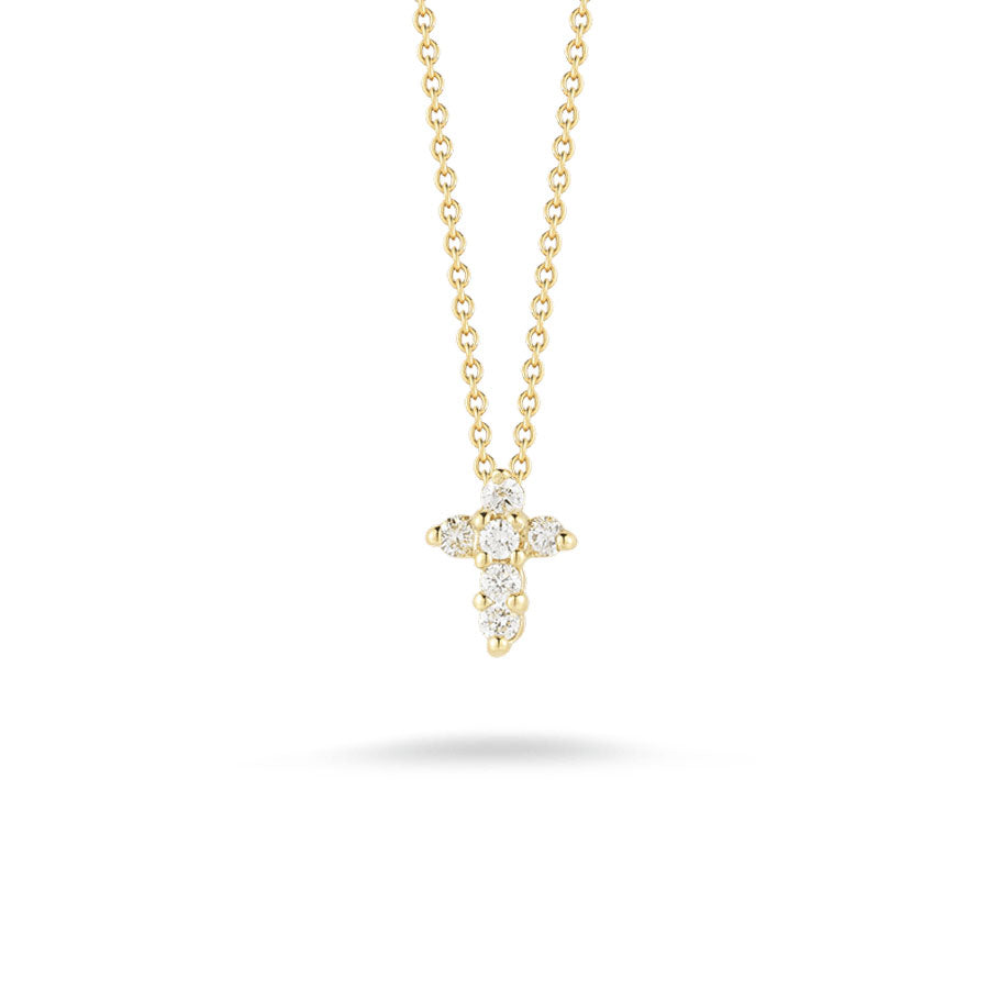 18K Gold Diamond Baby Cross Pendant Necklace